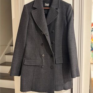 D&G Women's Black and Gray Double-Breasted wool Pea Coat 44IT